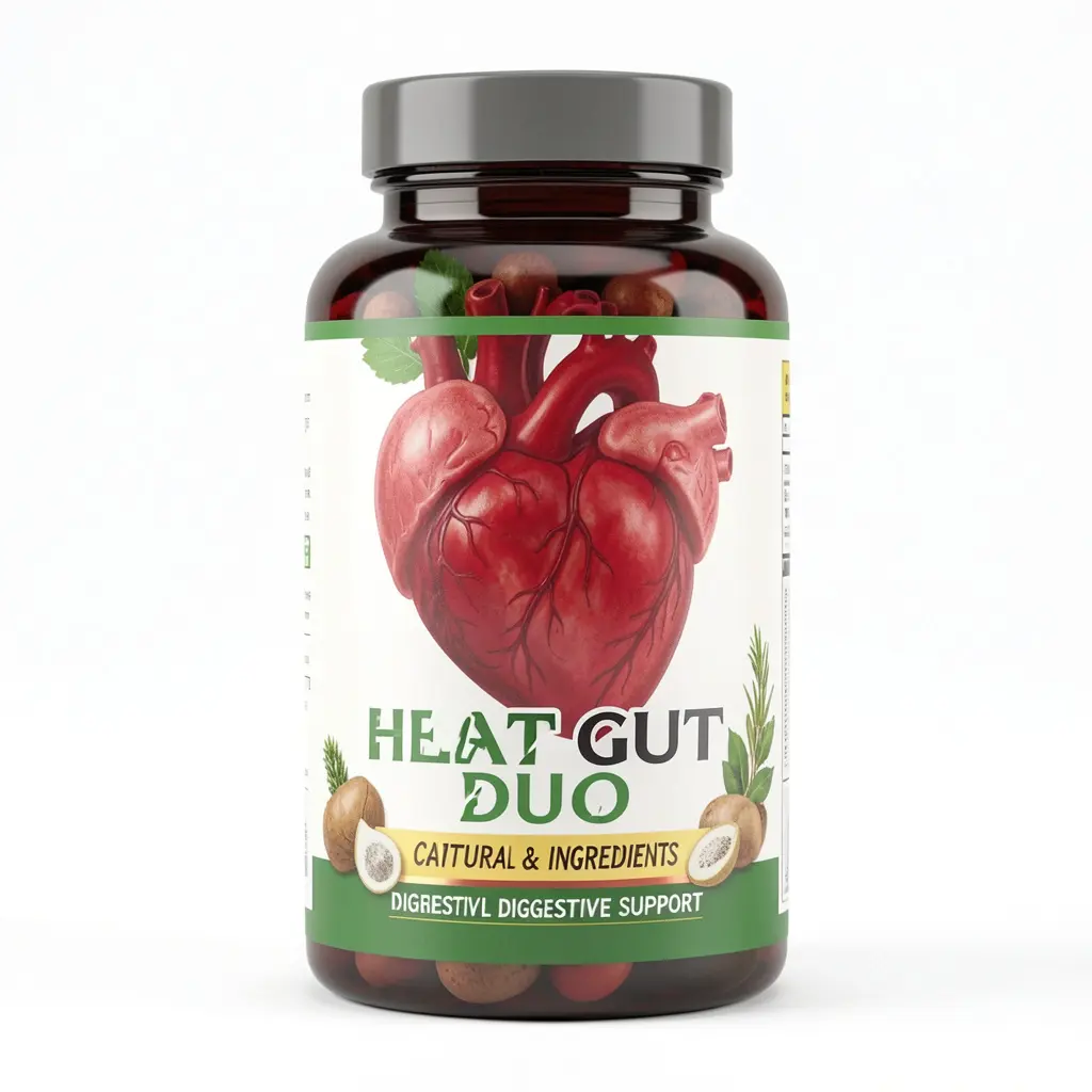 Heart and Gut Duo dietary supplement bottle with natural ingredients for cardiovascular and digestive support